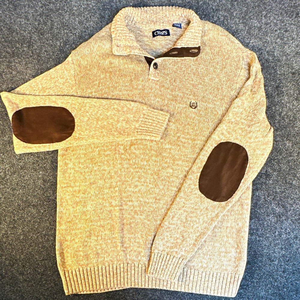 Chaps Men's Henley Mock Neck Cotton Knit Pullover Sweater Beige XL (A1204)